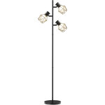 Lampadaire design industriel 3 ampoules max. 40w h. 169 cm abat - jour cage mtal noir