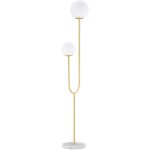 Lampadaire design no - rtro 2 boules verre blanc opaque max. 25 w pitement marbre blanc acier dor ...