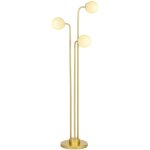 Lampadaire sur pied style contemporain acier dor 3 globes pivotants verre dpoli blanc