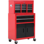 Homcom - servante d'atelier - caisse � outil 6 tiroirs + coffre amovible - chariot d'atelier t�le m�tal ...