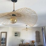 Abat - jour libellule ondul� et a�rien en bambou naturel
