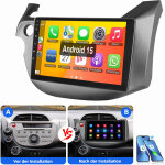 Pour honda jazz fit 2008 - 2013 android 15 carplay autoradio bt gps wifi rds fm 2 + 64g noir
