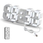 Ersandy - horloge murale digitale led 3d petit rveil tlcommande 25. 2cm 12 / 24 heure temperature ...
