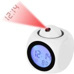 Horloge de projection num�rique blanche r�veil led silencieux r�veil de projection au plafond 12 / 24 ...