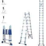 Echelle tlescopique articule 5, 6m stempakt, escabeau 2x9 marches pliable professionnel multifonction, ...