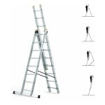 Echelle transformable 3 plans stablepro 3x8 marches aluminium extensible coulissante, 6 positions, hauteur ...