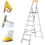 Hostrom escabeau 7 marches en aluminium, escabeau pliable s�curis�, porte - outils, marches extra - large ...