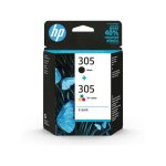Hp 305 pack de 2 cartouches d'encre noire et trois couleurs authentiques (6zd17ae)