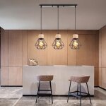 Industrielle suspension luminaire 3 lampes e27 en forme diamant en m�tal bois lampe de plafond r�tro ...