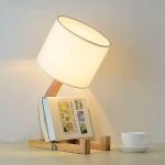 Ineasicer lampe de chevet robot, lampes de table cratives avec base bois ajustable, salon lampe de bureau ...