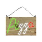 Enseigne lumineuse led int�rieur 'pizza' en bois avec batterie 9 800 mah - fabrication fran�aise