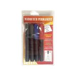 Marqueurs permanents assortis pointe biseaut�e 5, 2 mm. blister de 4 : 1 rouge, 1 bleu et 2 noirs