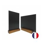 Porte menu de table en bois couleur chne dimensions 15 x 3, 6 x 2, 3 cm avec ardoise a5 - lot de 2