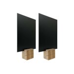 Socle cube en bois brut de dimensions 8 x 8 x 6, 5 cm avec ardoise format a4 - lot de 2