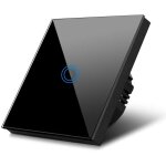 Interrupteur d'eclairage mural tactile simple a une voie en verre noir avec bouton rond de haute qualit� ...