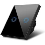 Interrupteur d'�clairage tactile led en verre noir avec 2 boutons ronds