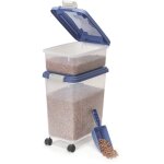 Iris ohyama, lot de 2 botes  croquette hermtique sur roulettes, en plastique, 30l et 10l, bleu, mp ...