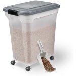 Iris ohyama, boite  croquette hermtique sur roulette avec pelles, chien et chat, 45l, ats - l, gris ...