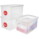Iris ohyama, boite de rangement multi - usages, 50l, lot de 3, transparent, mcb - 50