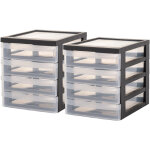 Iris ohyama, tour de rangement plastique bureau a5, 4 petits tiroirs, lot de 2, noir, dc - a5