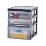 Iris ohyama, tour de rangement plastique sur roulettes a4, 3 tiroirs mix, noir, dc - 221