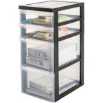 Iris ohyama, tour de rangement � roulettes, plastique, 2 grands & 2 petits tiroirs, noir, ouverture facile, ...