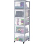 Iris ohyama, tour de rangement  roulettes, plastique, 5 grands tiroirs, gris, ouverture facile, meuble ...