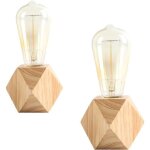 Ite lampe de table 2 pi�ces, lampe de chevet avec base en bois de diamant � c�t� de la lampe, e27 60w ...