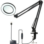Jeffergarden lampe de table flexible � pince avec loupe 8x, bras orientable, led dimmables, 3 modes de ...