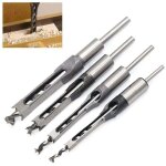 Jeu de 4 b�danes forets � trou carr�, b�danes creux en acier outils de menuiserie set (1 / 4 - 1 / 2 ...