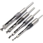 Jeu de 4 b�danes forets � trou carr�, b�danes creux en acier outils de menuiserie set (1 / 4 - 1 / 2 ...