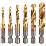 Jeu de 6 tarauds, tige hexagonale � vis 1 / 4  m3 - m10 perceuse et taraudeuse hss rev�tue de titane, ...