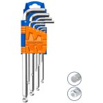 Jeu de 9 cl�s allen longues � t�te sph�rique wadfow en acier cr - v, � bras long et finition chrom�e