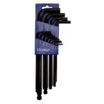 Jeu de cl�s m�les pour vis � 6 pans brunies, longues � t�te sph�rique, pouces, 13 pi�ces - irimo
