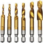 Jeu de tarauds combin�s 6 pi�ces forets tarauds m�triques hss 4341 3 en 1 queue hexagonale pour le taraudage ...