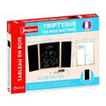 Tableau mural triptyque en bois naturel jeujura volets centraux en ardoise et craie / feutre, accessoires ...