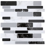 Jiubiaz carrelage adh�sif mosa�que noir / gris 30�30 cm ? lot de 10 stickers muraux �tanches pour d�coration ...