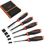 Ciseaux  bois en cr - v professionnels 5 pices, largeur de 6 / 10 / 12 / 19 / 25 mm, avec capuchon ...