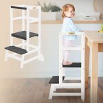 Tour d'apprentissage pour enfants, chaise d'observation montessori à partir de 1 an, bois blanc - gris, ... Tour d'apprentissage pour enfants, chaise d'observation montessori à partir de 1 an, bois blanc - gris, ...