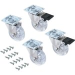Jusch - lot de 4 roulettes slip transparente avec platine de montage, diamètre 50mm Jusch - lot de 4 roulettes slip transparente avec platine de montage, diamètre 50mm