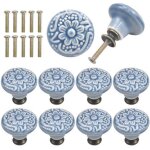 Kcvv - 10 pcs boutons de tiroir en c�ramique poign�e porte de meuble ronde gravure vintage avec vis bleu ...