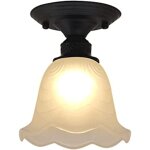 Kcvv - plafonnier semi - encastr� � 1 lumi�re, abat - jour en verre noir et blanc en forme de fleur ? ...