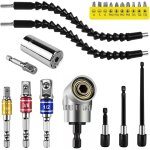 Kit 21 pi�ces renvoi angle 105� flexible + adaptateurs 1 / 4  1 / 2  pour visseuse / perceuse