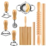 Kit de 9 pi�ces pour fabrication de p�tes ? moule ravioli en acier inoxydable ? rouleau en bois liss� ...