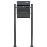 Wiltec - kit bo�te aux lettres v4 & porte - journaux avec pied de support, verrouillable, gris anthracite, ...