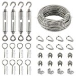 Kits de c�ble en acier inox, 20m c�ble acier galvanis�, kit de c�ble m�tallique avce tendeur oeil - crochet ...