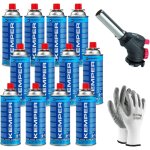 Kit chalumeau a' gaz piezo avec 12 cartouches butane kemper 190g + 1 paires de gants offertes soudure, ...