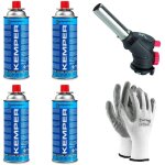 Kit chalumeau a' gaz piezo avec 4 cartouches butane kemper 190g + 1 paires de gants offertes soudure, ...