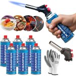 Kit chalumeau a' gaz piezo avec 6 cartouches butane kemper 190g + 1 paires de gants offertes soudure, ...