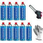 Kit chalumeau a' gaz piezo avec 9 cartouches butane kemper 190g + 1 paires de gants offertes soudure, ...